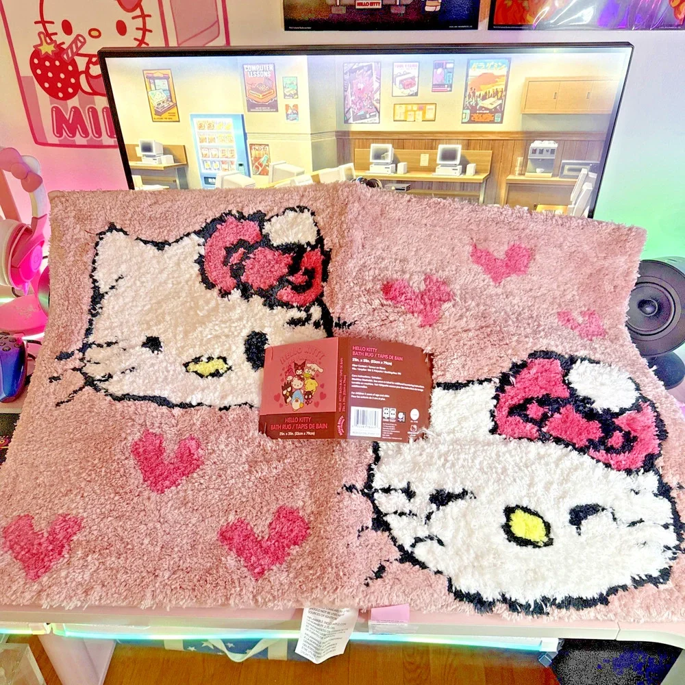 Hello Kitty Bath Rug 21x31 Wink Heart Soft Plush Valentine Face 2025 Sanrio Pink